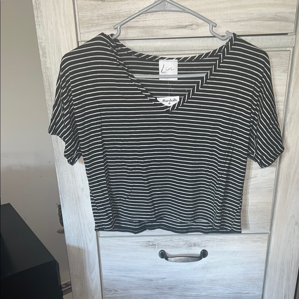 Livi Active Black and White Striped Crop Top